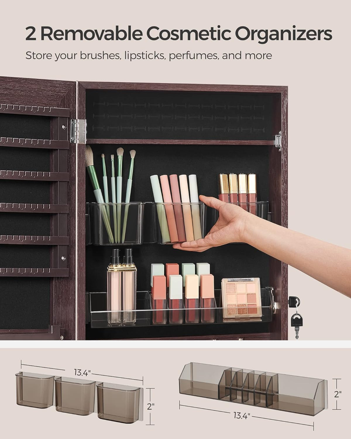 Lockable Wall Mount Jewelry Cabinet Armoire With Mirror