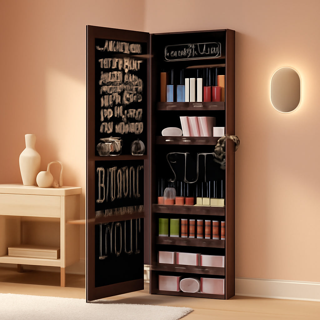Lockable Wall Mount Jewelry Cabinet Armoire With Mirror