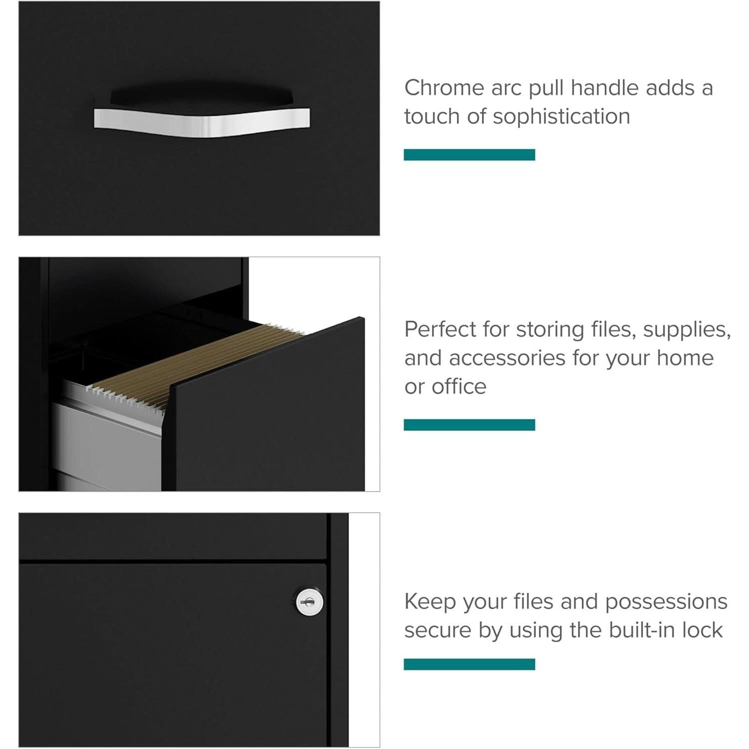 Locking 3 Drawer File Cabinet For Home Office Storage