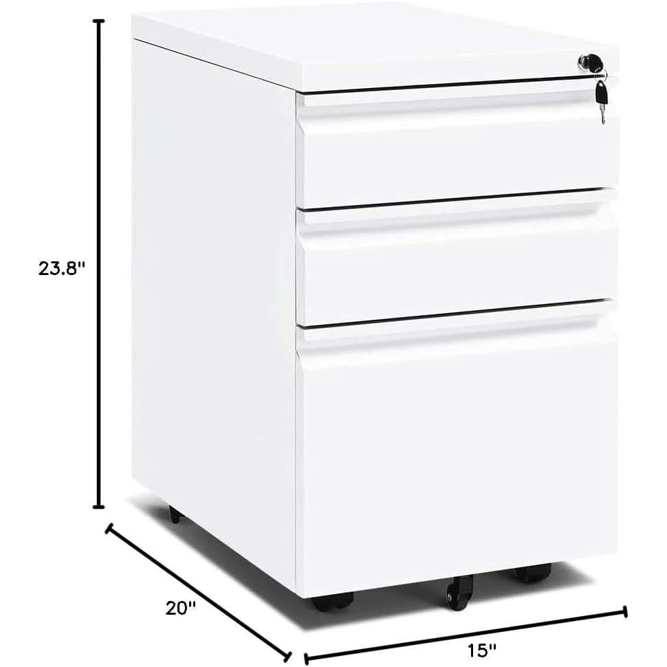 Locking 3-Drawer Rolling File Cabinet For Home Office