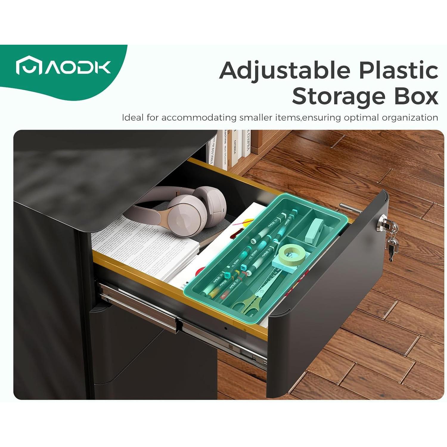 Locking 3-Drawer Rolling File Cabinet for Home Office