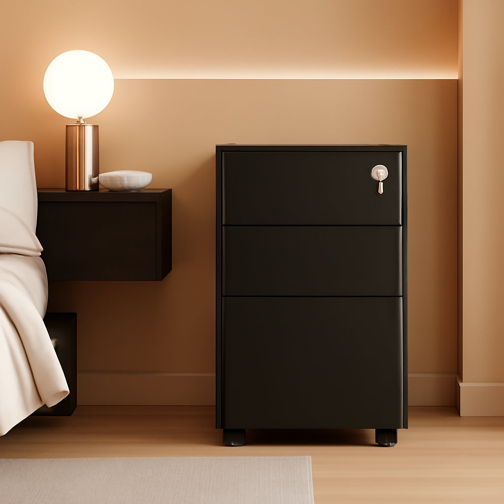 Locking 3-Drawer Rolling File Cabinet for Home Office