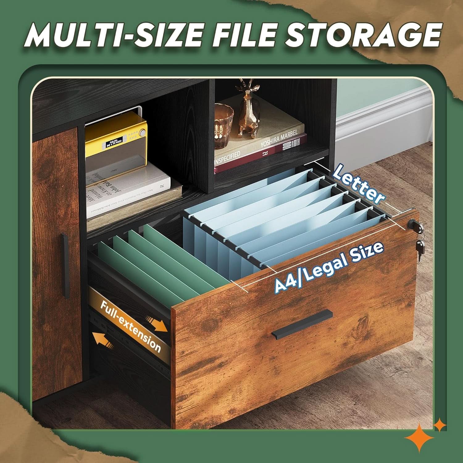 Locking Lateral File Cabinet With Printer Stand System