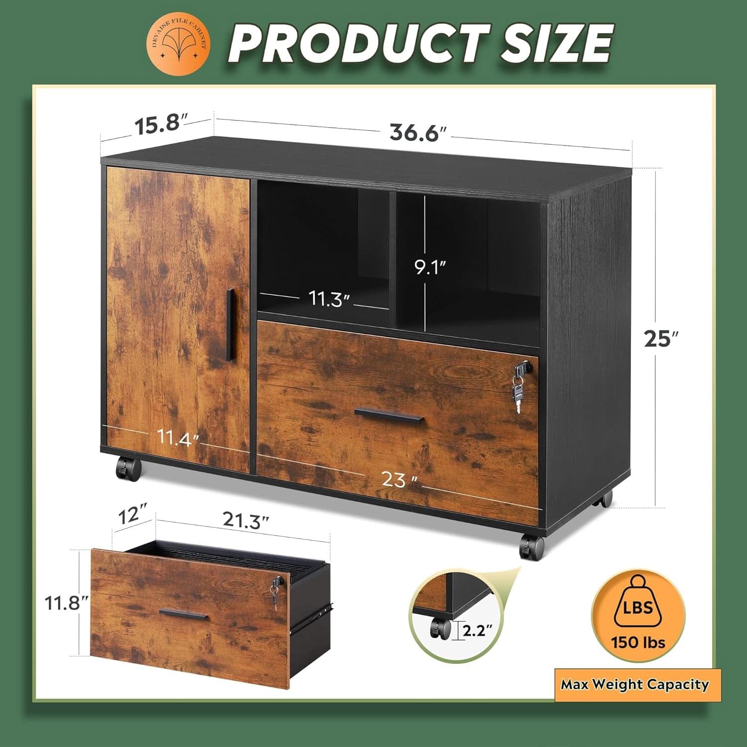 Locking Lateral File Cabinet With Printer Stand System