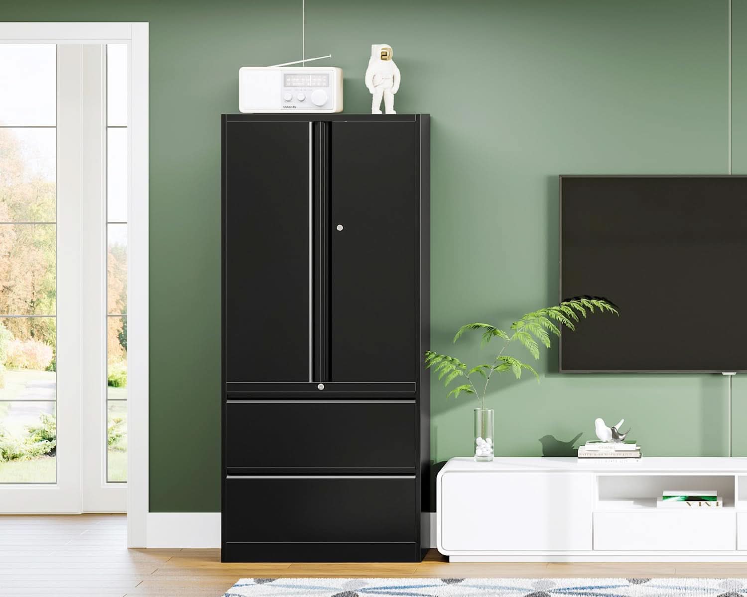 Locking Metal File Cabinet With Adjustable Shelves Black