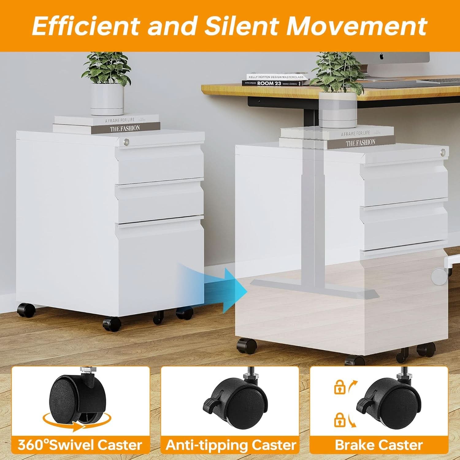 Locking Mobile File Cabinet On Wheels 3 Drawer Metal