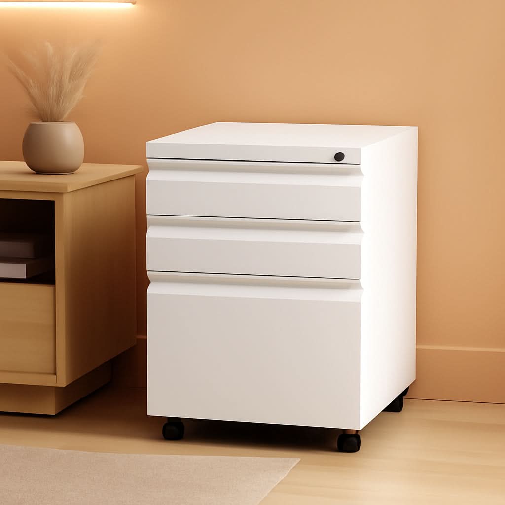 Locking Mobile File Cabinet On Wheels 3 Drawer Metal