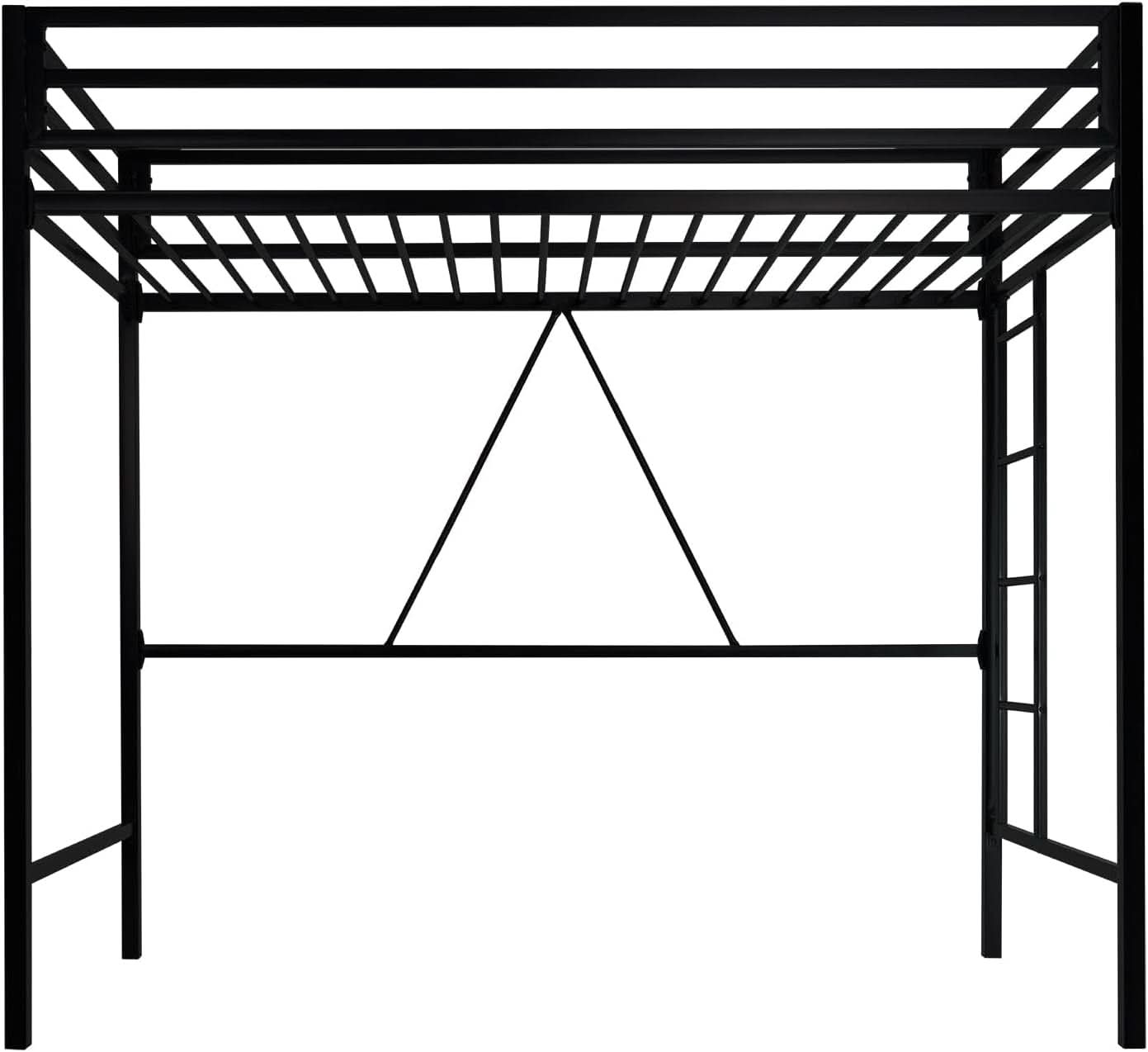 Loft Bed Twin Size Black With Ladder And Guardrail