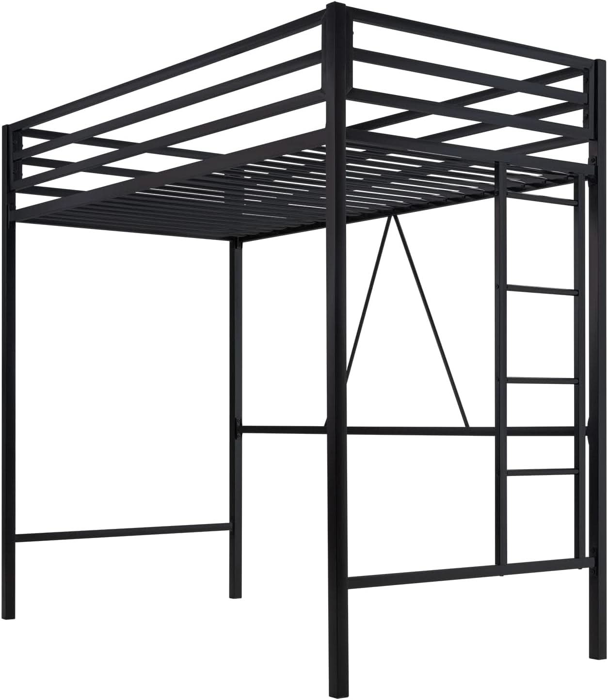 Loft Bed Twin Size Black With Ladder And Guardrail