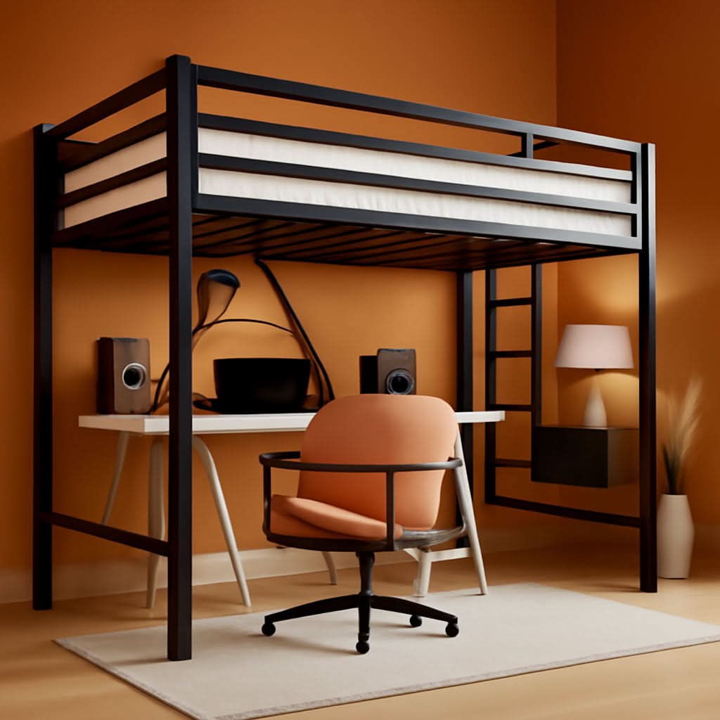 Loft Bed Twin Size Black With Ladder And Guardrail