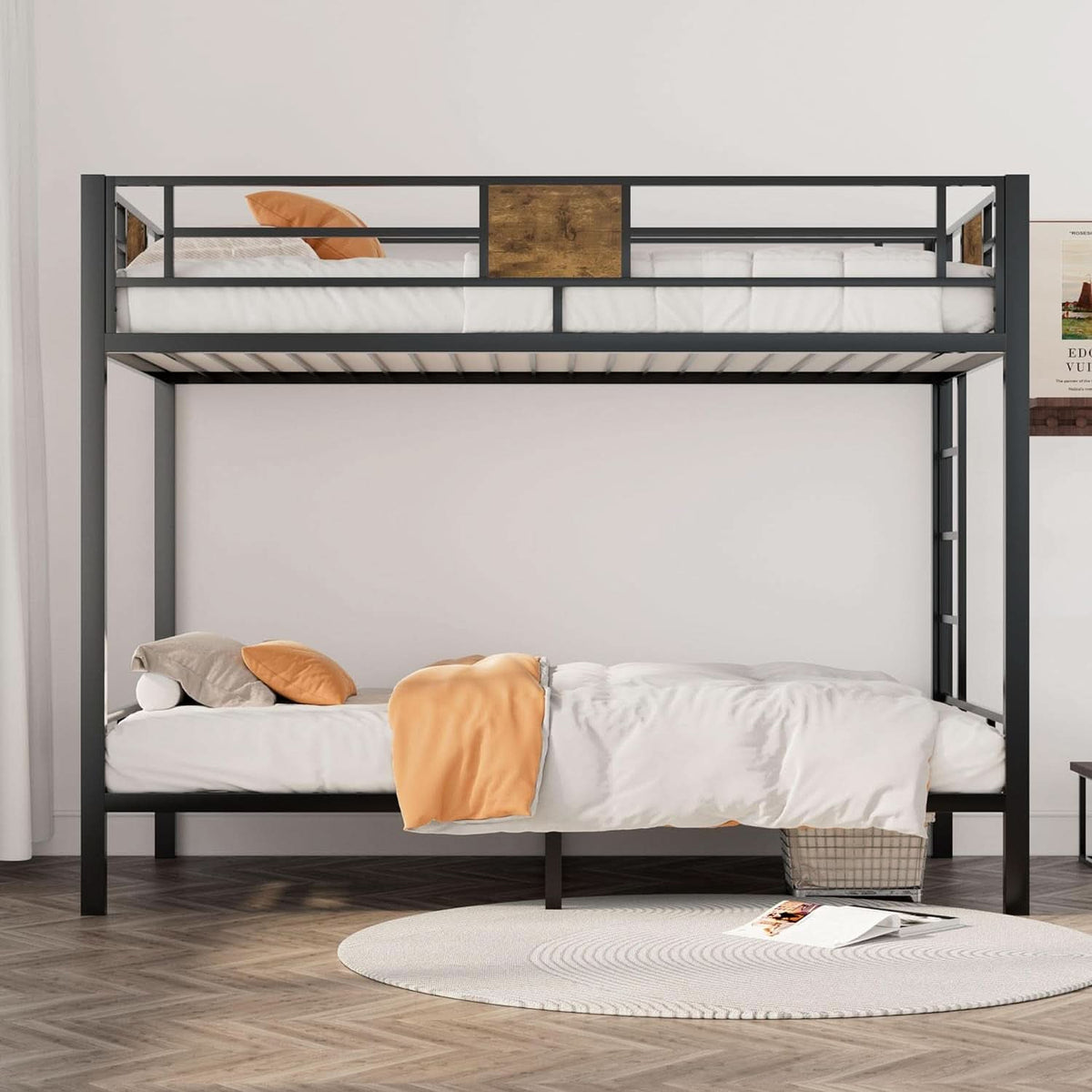 Loft Bunk Bed Twin Over Twin With Ladder And Guardrails