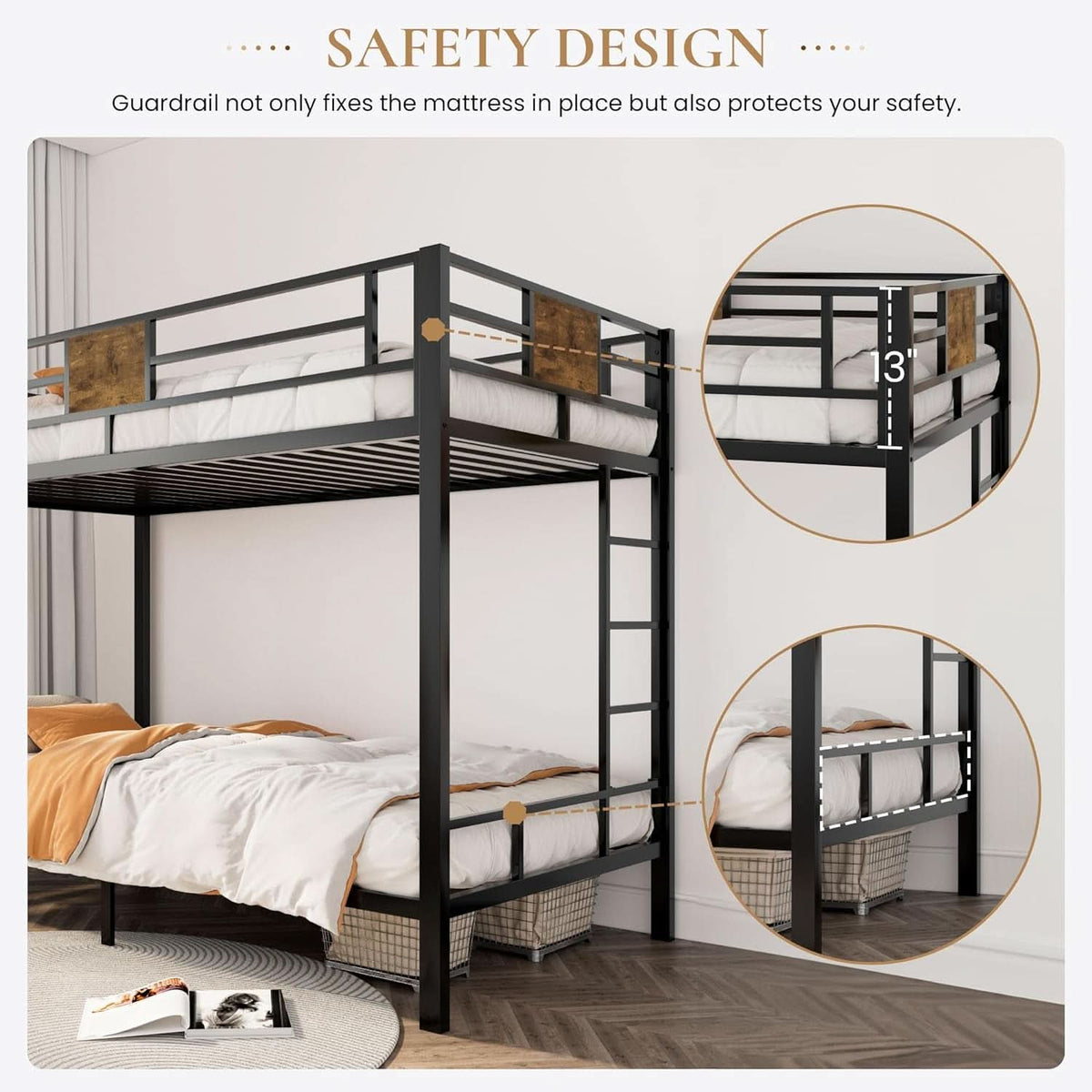 Loft Bunk Bed Twin Over Twin With Ladder And Guardrails