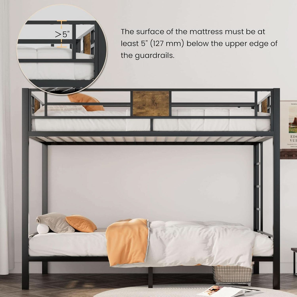 Loft Bunk Bed Twin Over Twin With Ladder And Guardrails