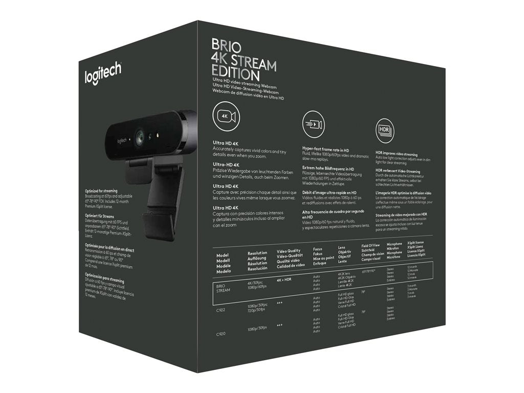 Logitech BRIO STREAM - Live streaming camera - color - 4096 x 2160 - 1080p, 4K - audio - USB