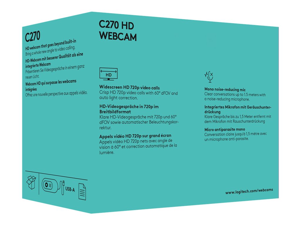 Logitech C270 HD Webcam - Webcam - color - 1280 x 720 - 720p - audio - USB 2.0 - academic