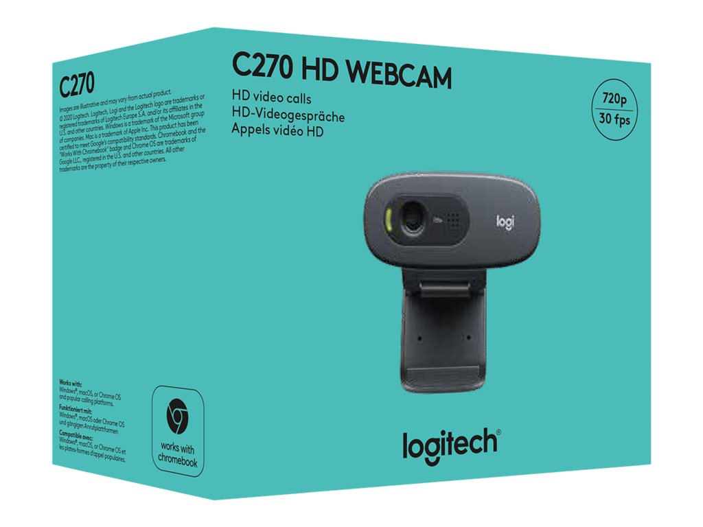 Logitech C270 HD Webcam - Webcam - color - 1280 x 720 - 720p - audio - USB 2.0 - academic