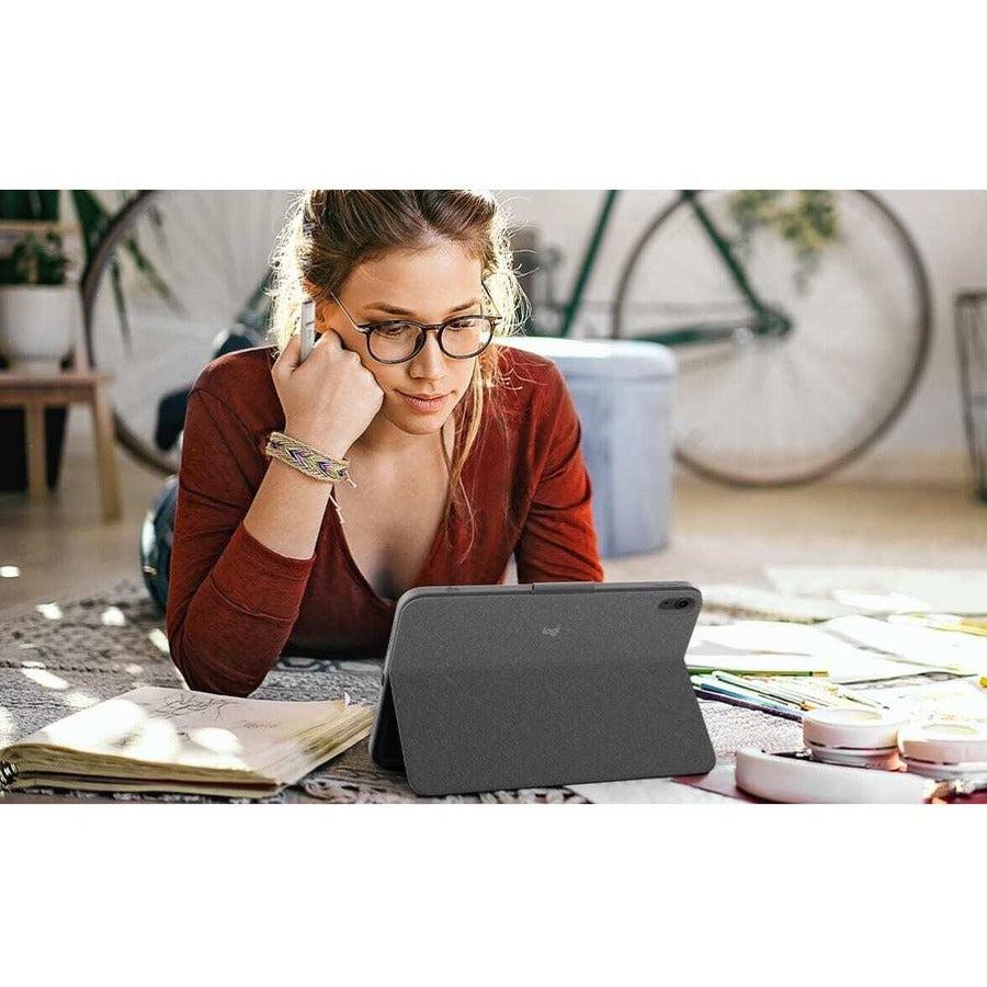 Logitech Combo Touch Keyboard/Cover Case (Folio) for 10.9" Apple, Logitech iPad (10th Generation) Tablet, Apple Pencil, Stylus - Oxford Gray
