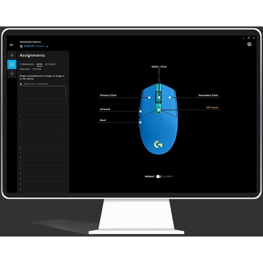 Logitech G G203 Lightsync Mouse Ambidextrous Usb Type-A 8000 Dpi