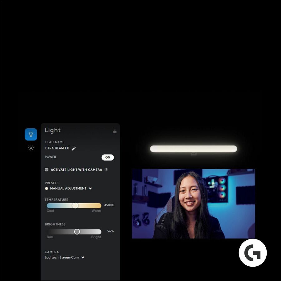 Logitech G Litra Beam LX Dual-Sided RGB Streaming Key light - LED Bulb - Bluetooth USB Pow