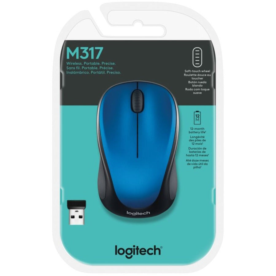 Logitech M317 Wireless Mouse, 2.4 GHz with USB Unifying Receiver, 1000 DPI Optical Tracking, 12 Month Battery, Compatible with PC, Mac, Laptop, Chromebook (Steel Blue) 910-002901