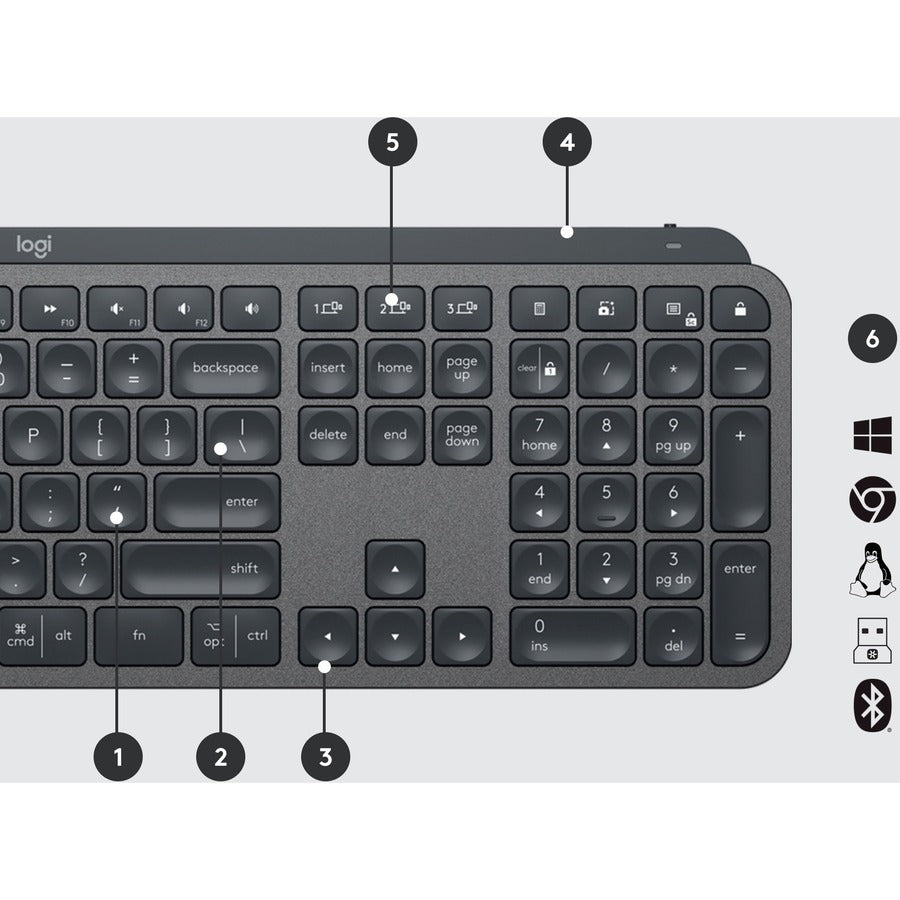 Logitech MX Keys Wireless Illuminated Keyboard for Business, Quiet Perfect-Stroke Keys, Logi Bolt Technology - Graphite 920-010116
