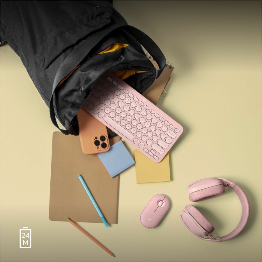 Logitech Pebble 2 M350s Mouse - Optical - Wireless - Bluetooth - Tonal Rose - 4000 dpi -