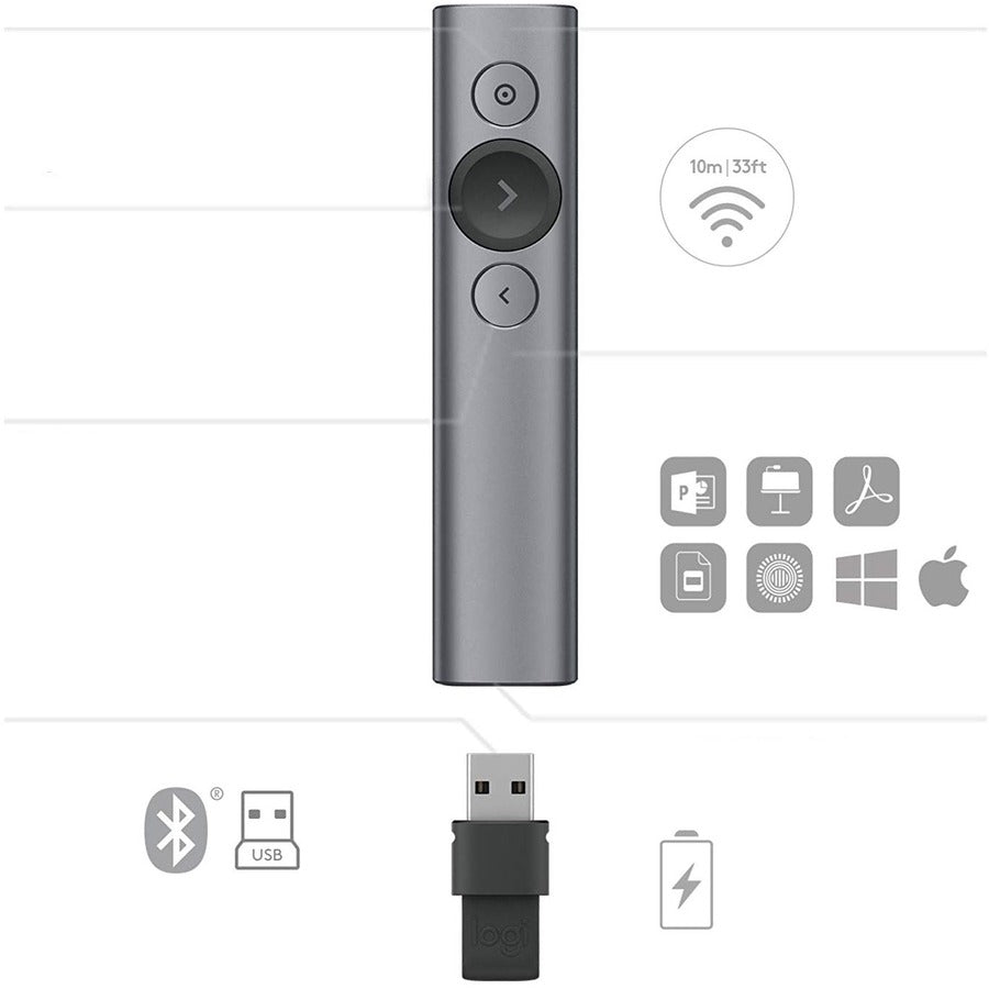 Logitech Spotlight Presentation Remote Wireless Presenter Bluetooth Grey