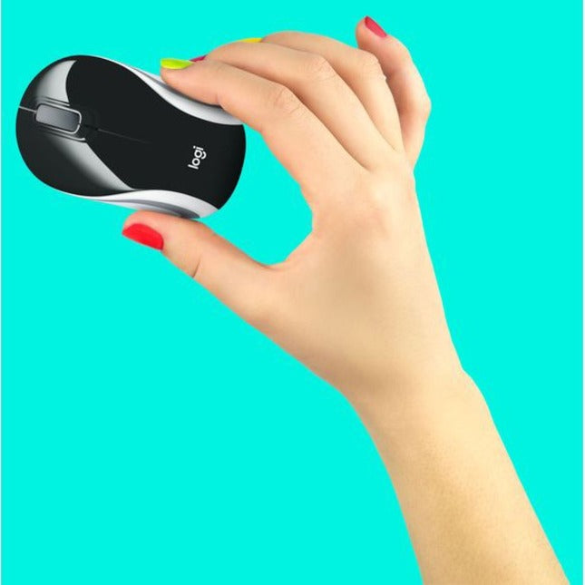 Logitech Wireless Mini Mouse M187 Ultra Portable, 2.4 GHz with USB Receiver, 1000 DPI Optical Tracking, 3-Buttons, PC / Mac / Laptop - Black (with White Stripe)