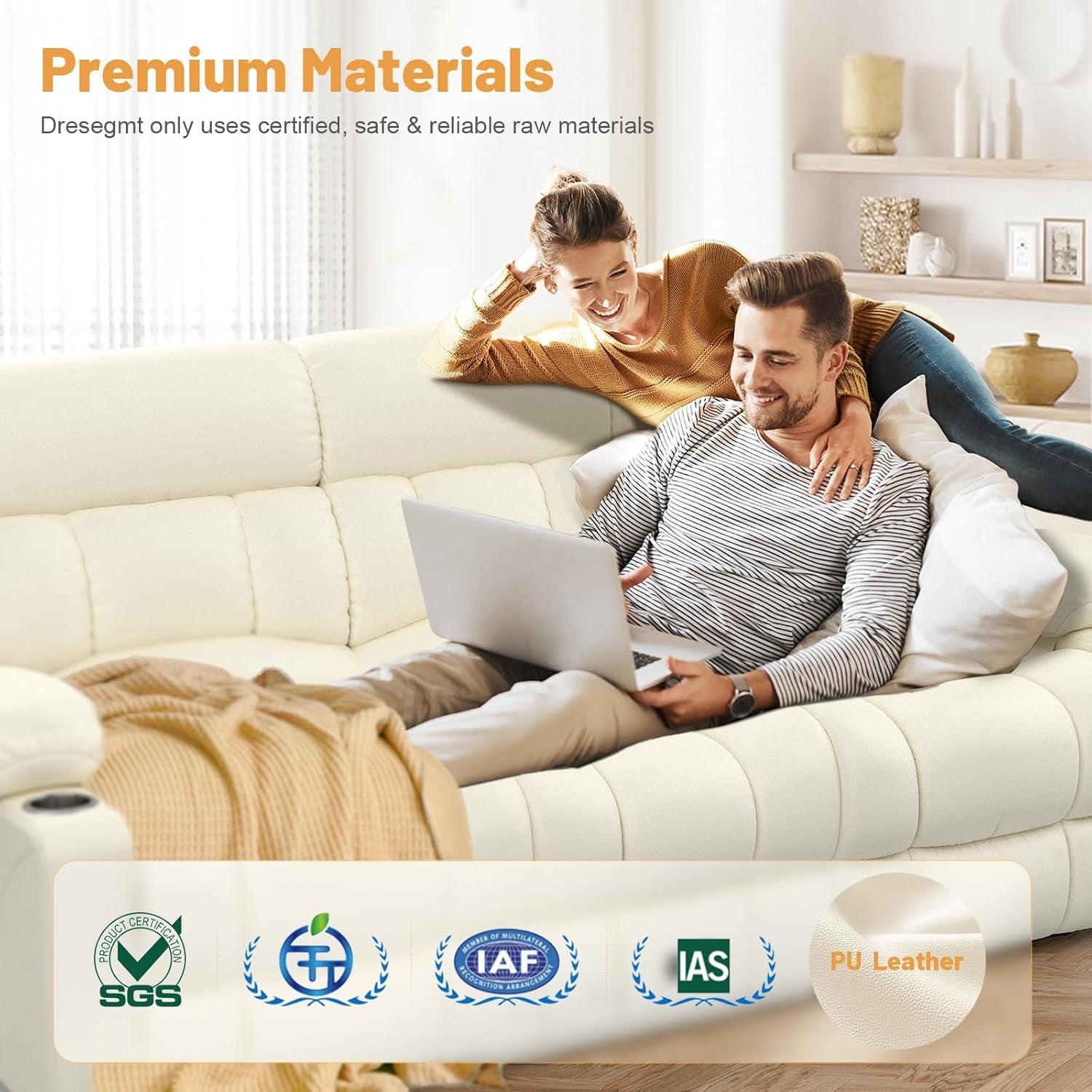 Loveseat Recliner Sofa With Flip Backrest And Ivory White PU Leather