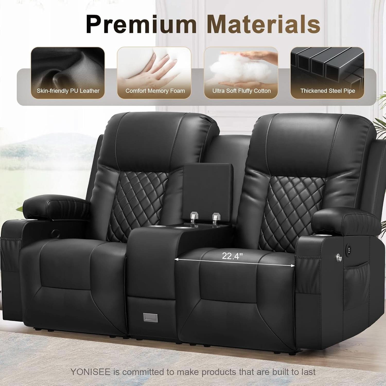 Loveseat Recliner Sofa With Storage Console And USB Ports
