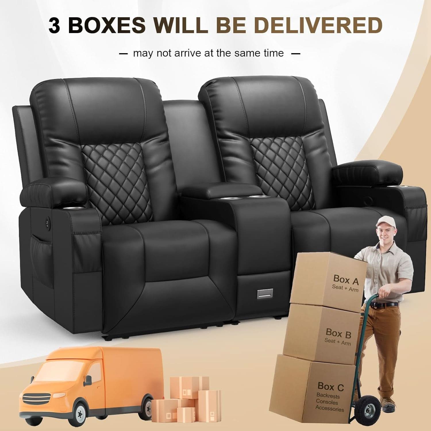 Loveseat Recliner Sofa With Storage Console And USB Ports