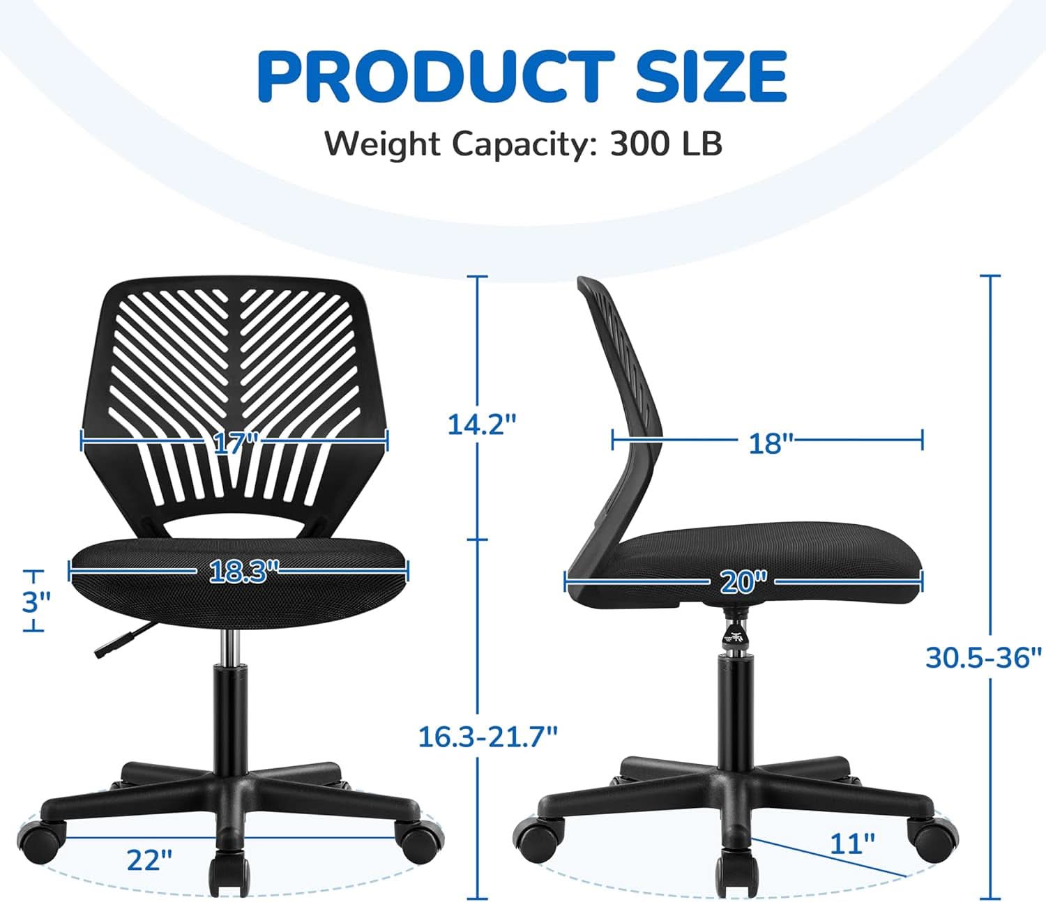 Low Back Armless Desk Chair With Lumbar Support Black