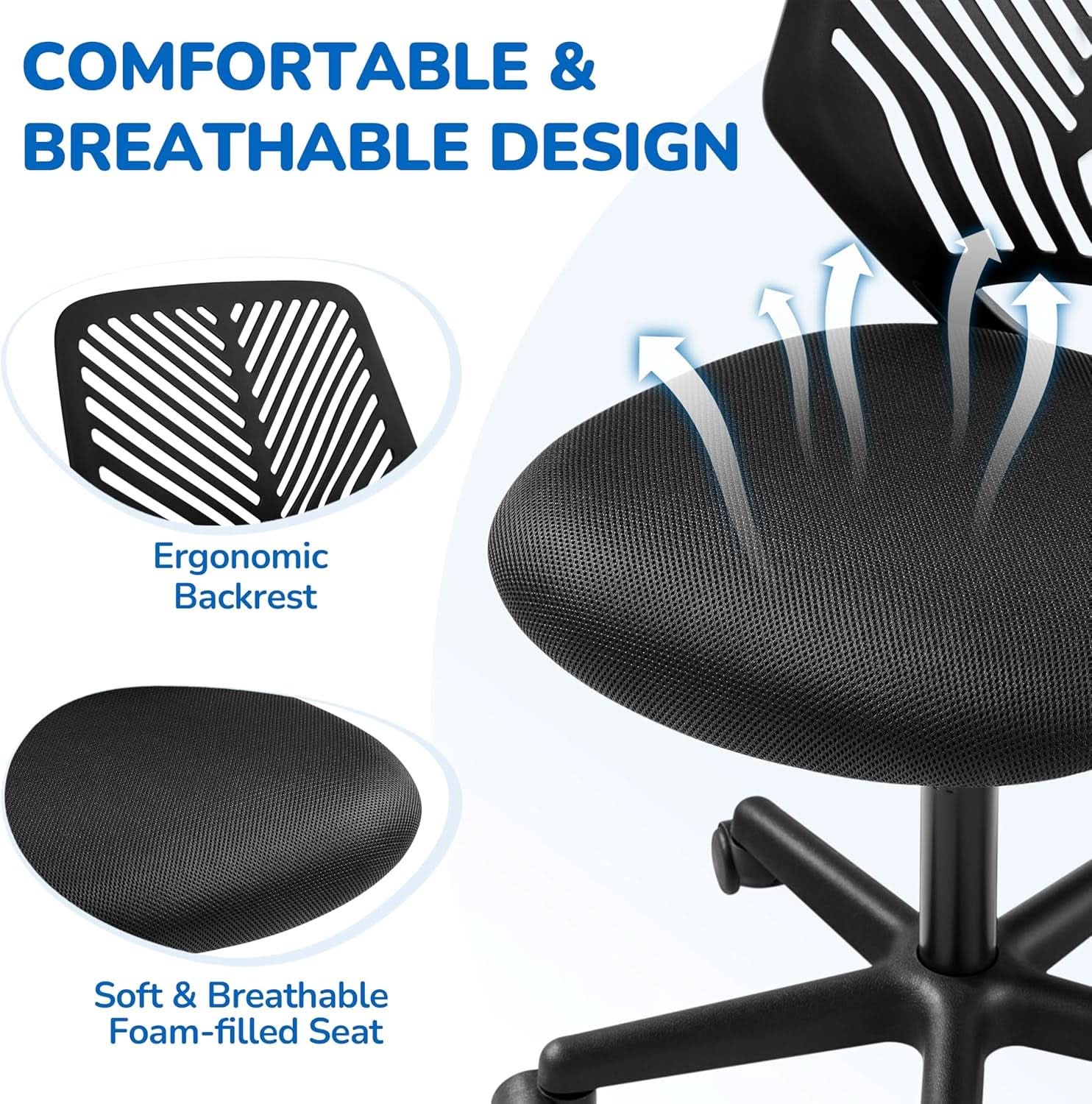 Low Back Armless Desk Chair With Lumbar Support Black