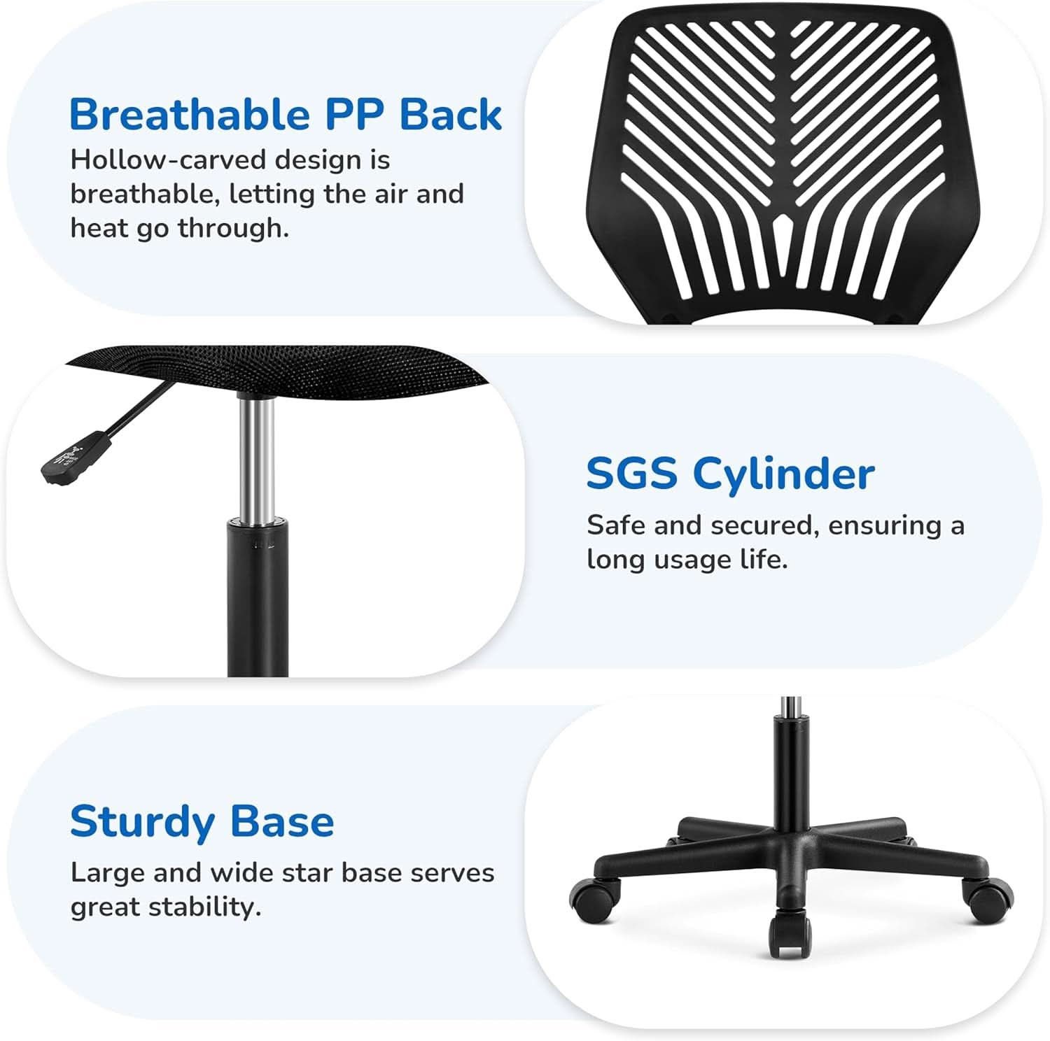 Low Back Armless Desk Chair With Lumbar Support Black