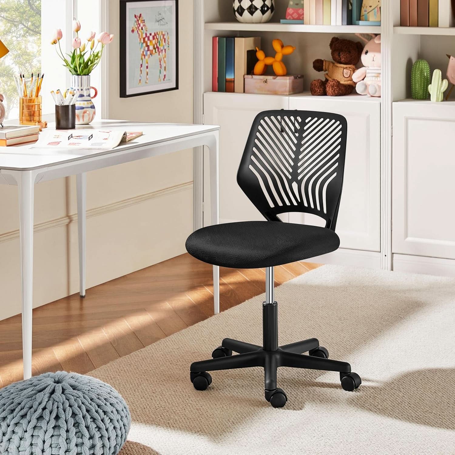 Low Back Armless Desk Chair With Lumbar Support Black
