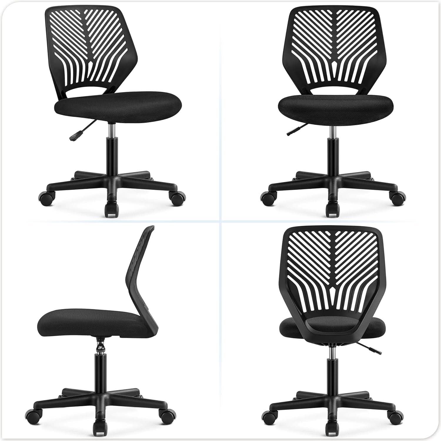 Low Back Armless Desk Chair With Lumbar Support Black