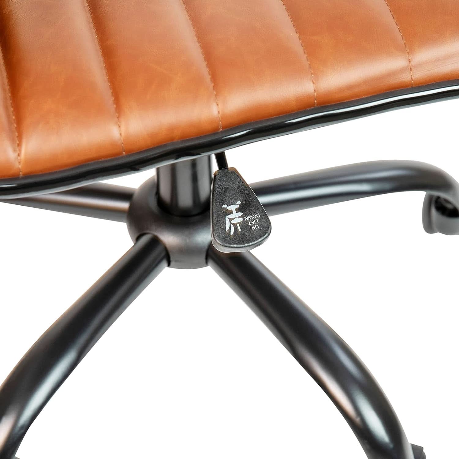 Low-Back Ribbed Upholstered Vinyl Swivel Desk Chair, Brown, Adjustable Height