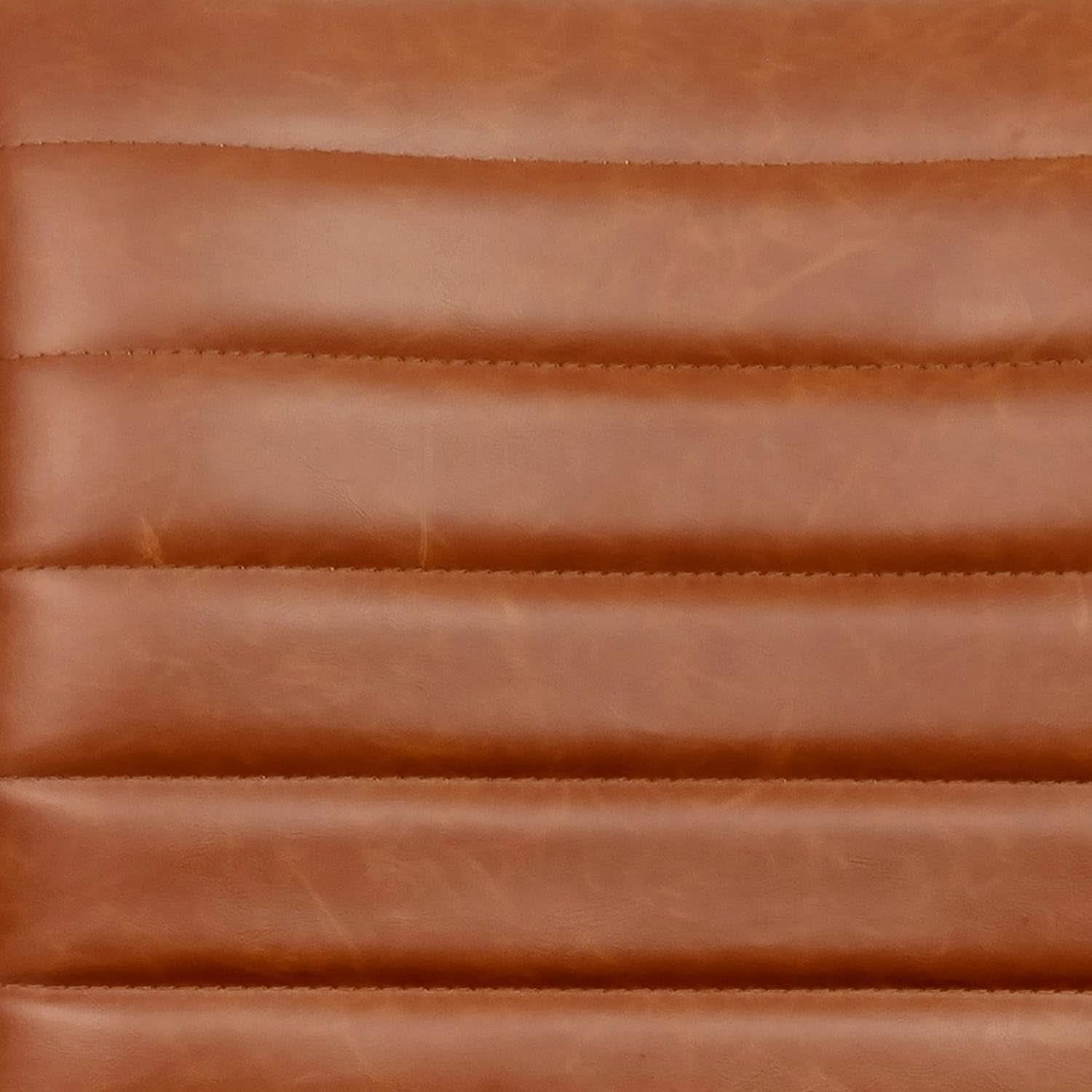 Low-Back Ribbed Upholstered Vinyl Swivel Desk Chair, Brown, Adjustable Height