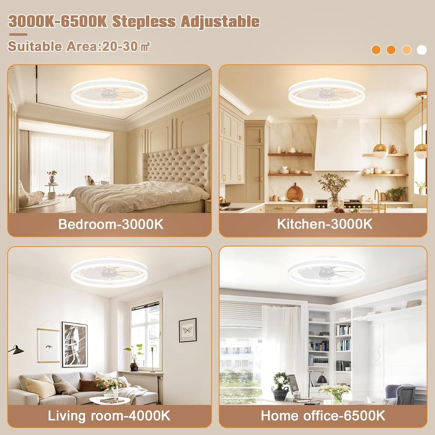 Low Profile 23.6 Inch Flush Mount Ceiling Fan Dimmable LED
