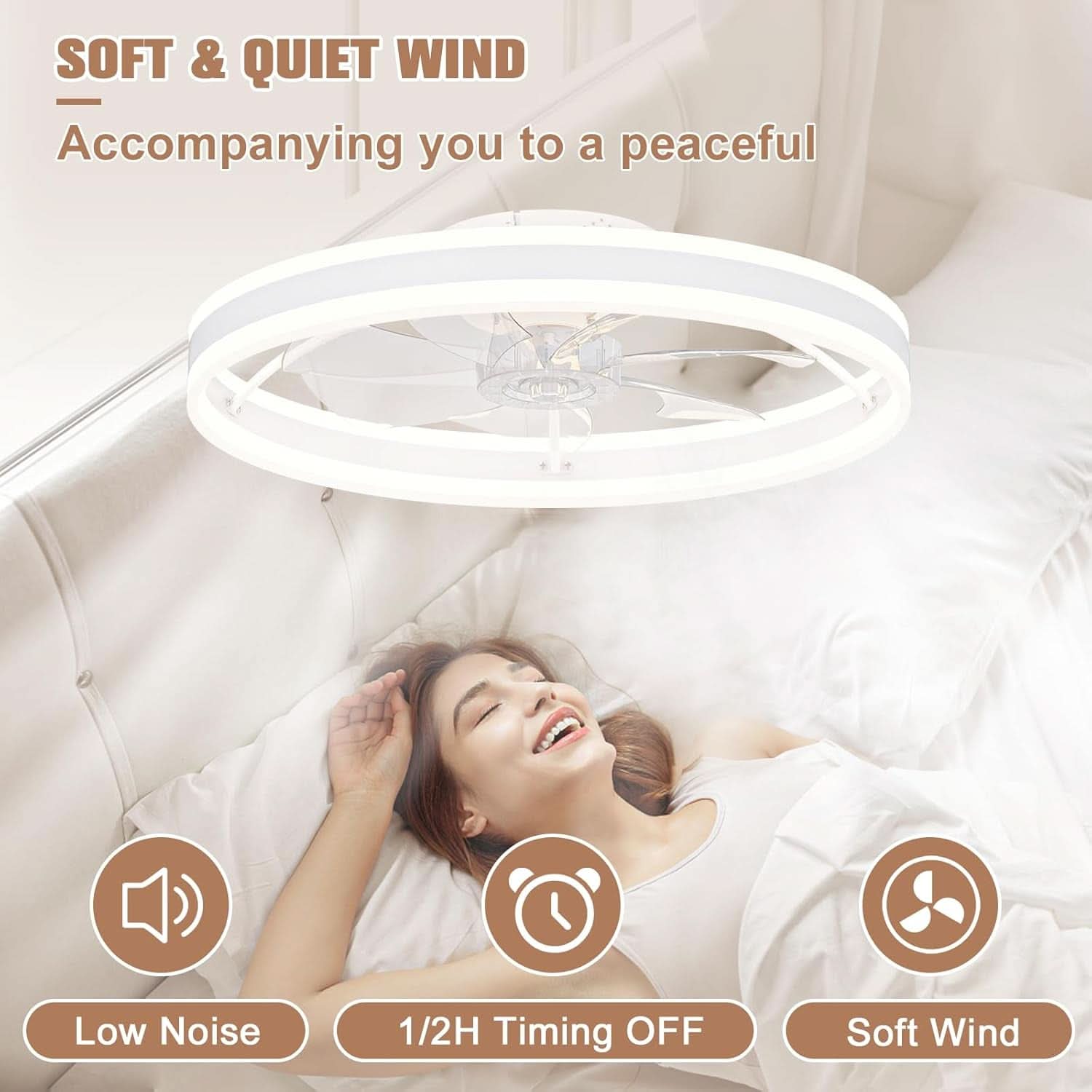 Low Profile 23.6 Inch Flush Mount Ceiling Fan Dimmable LED