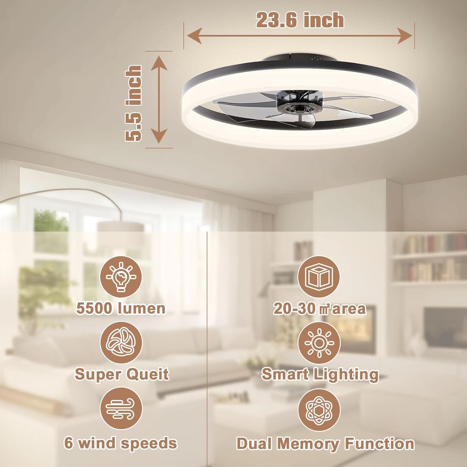 Low Profile Ceiling Fan With Dimmable LED Light 42 Inch