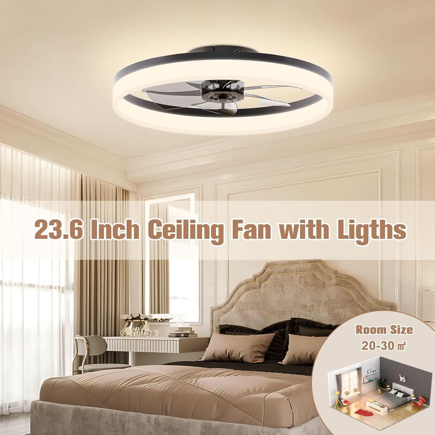 Low Profile Ceiling Fan With Dimmable LED Light 42 Inch