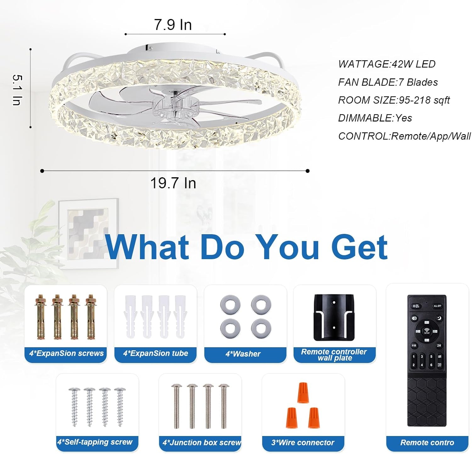 Low Profile Ceiling Fan With Dimmable Light And Remote