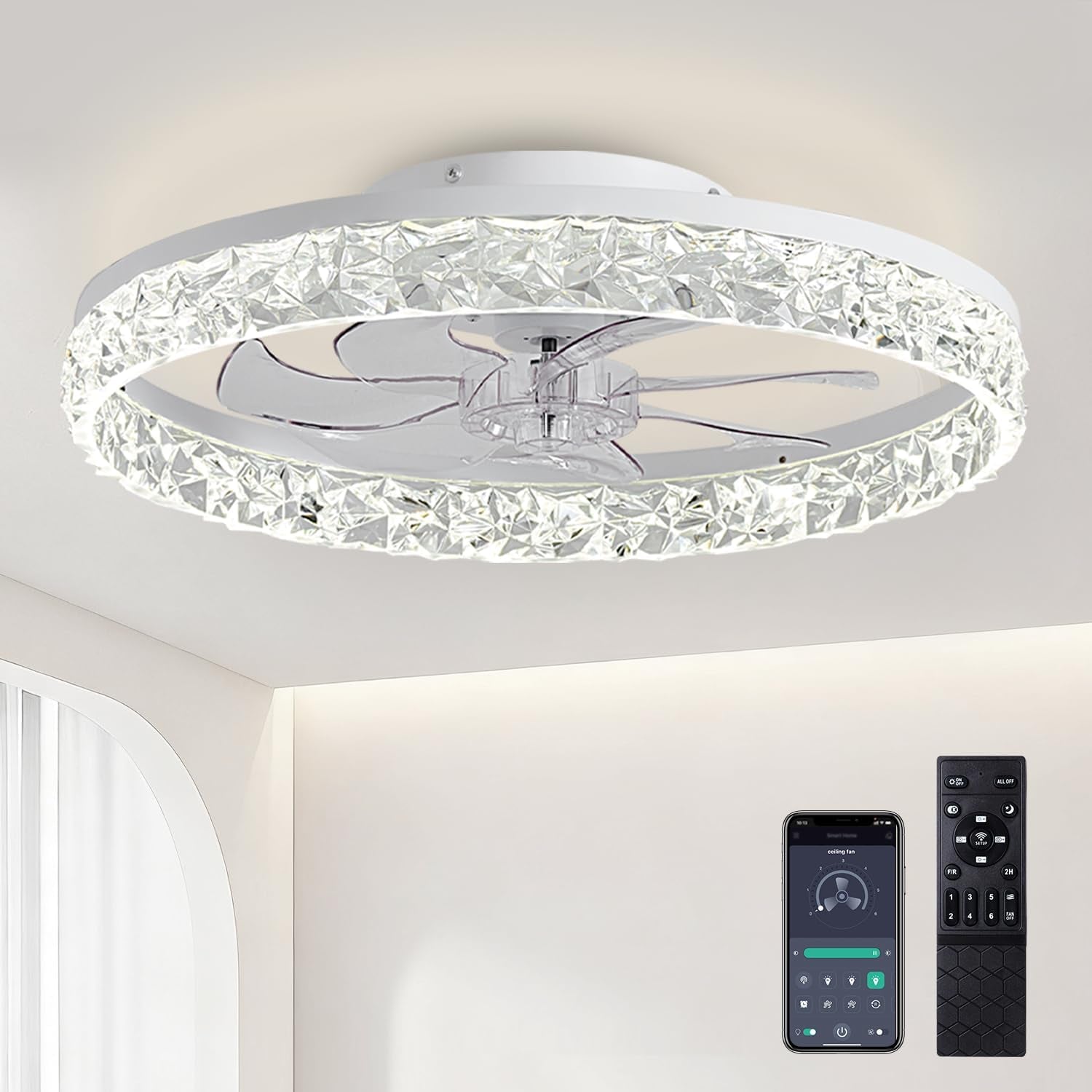 Low Profile Ceiling Fan With Dimmable Light And Remote