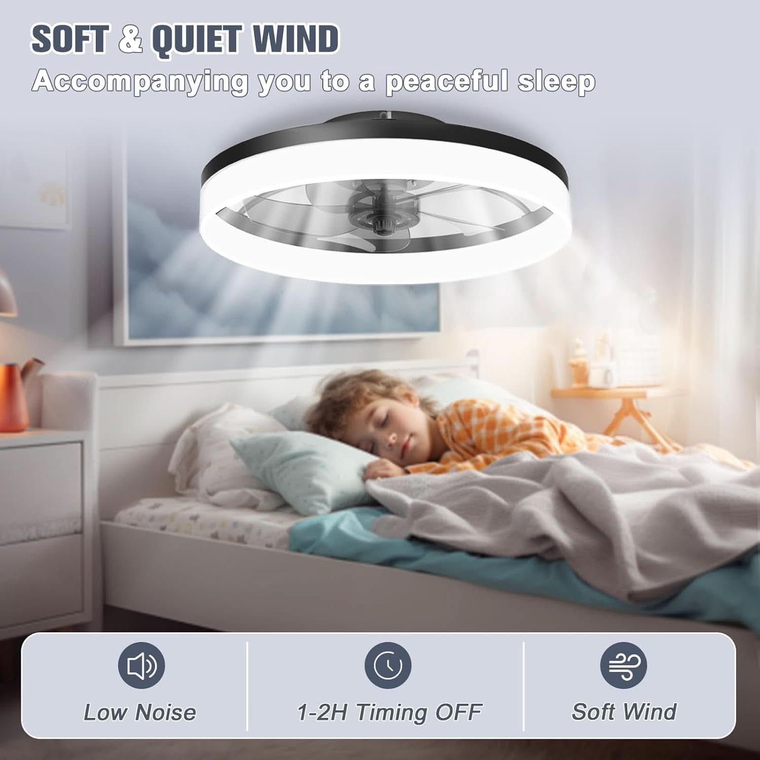 Low Profile Ceiling Fan With Remote For Bedroom Lighting
