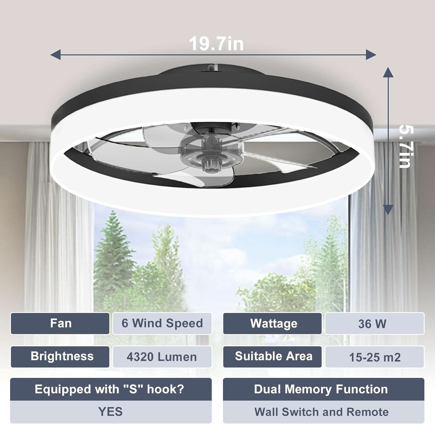 Low Profile Ceiling Fan With Remote For Bedroom Lighting