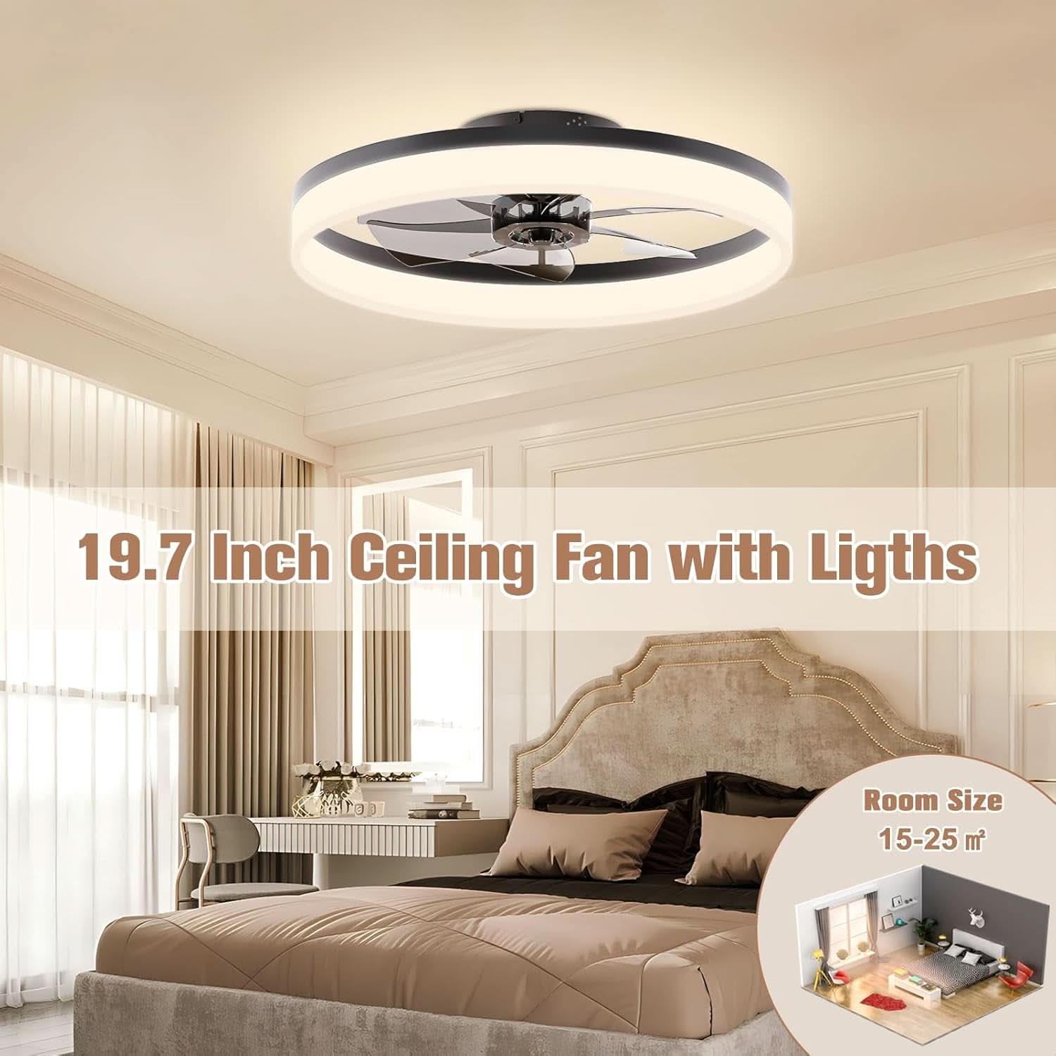 Low Profile Ceiling Fan With Remote For Bedroom Lighting