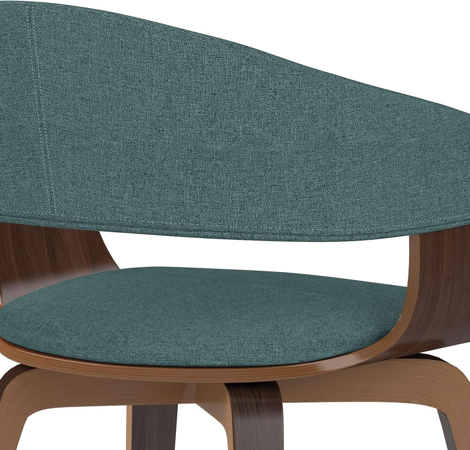 Lowell Mid Century Bentwood Dining Chair Turquoise Linen Look Fabric