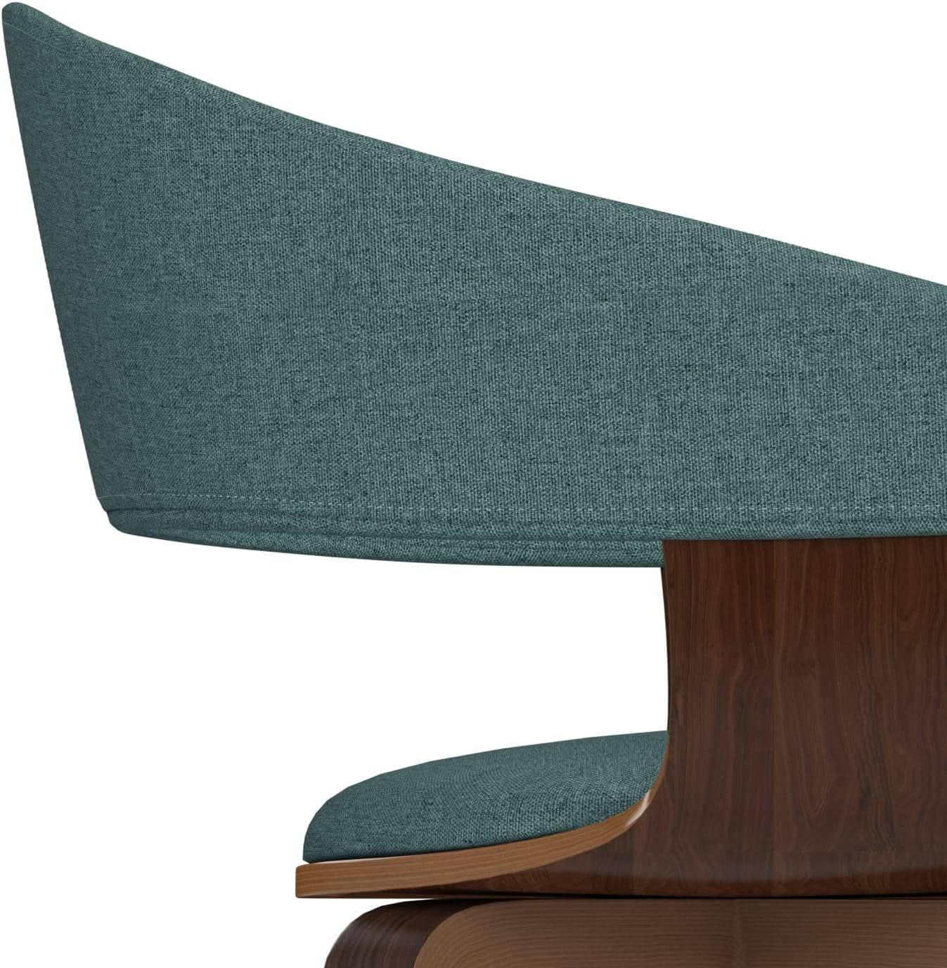 Lowell Mid Century Bentwood Dining Chair Turquoise Linen Look Fabric