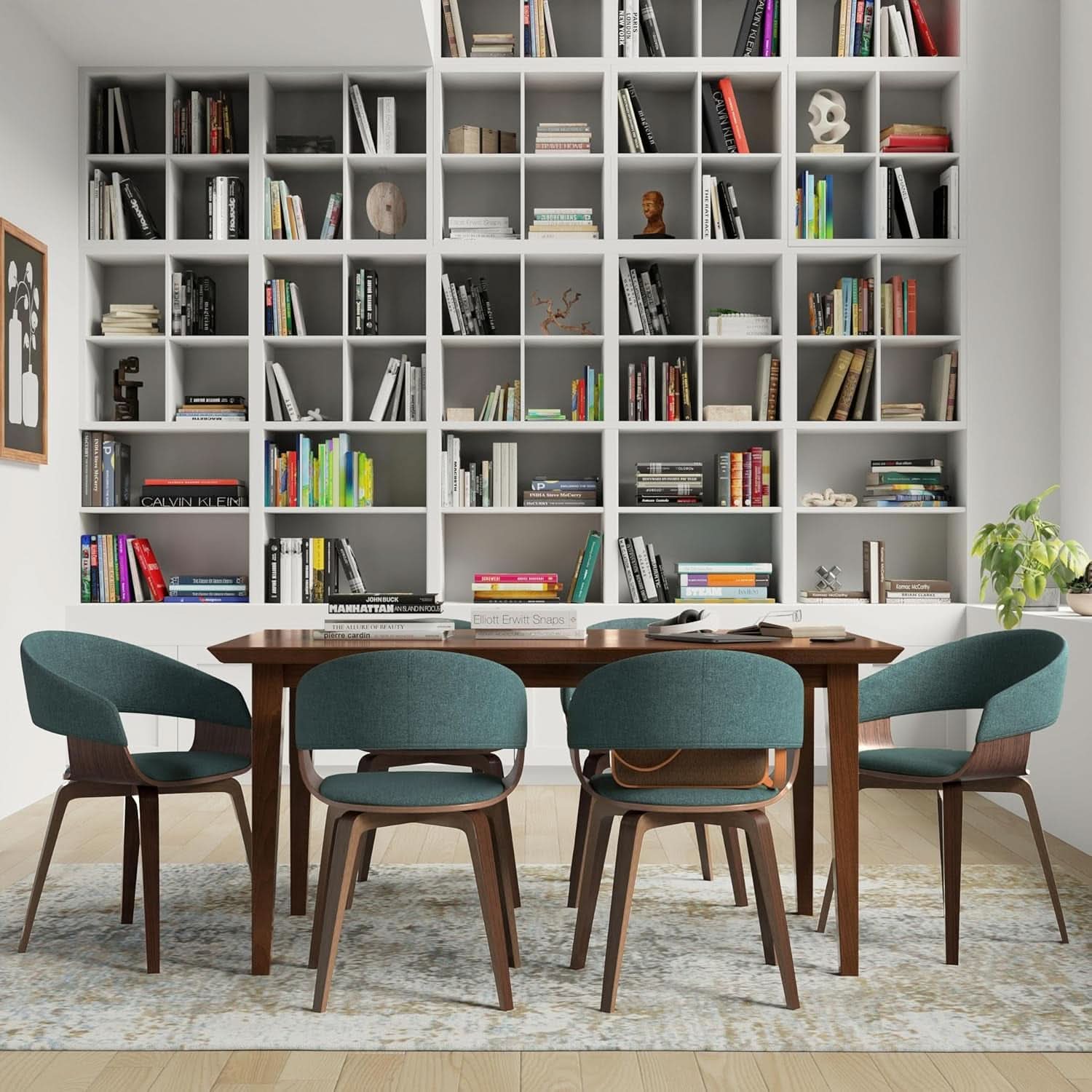 Lowell Mid Century Bentwood Dining Chair Turquoise Linen Look Fabric